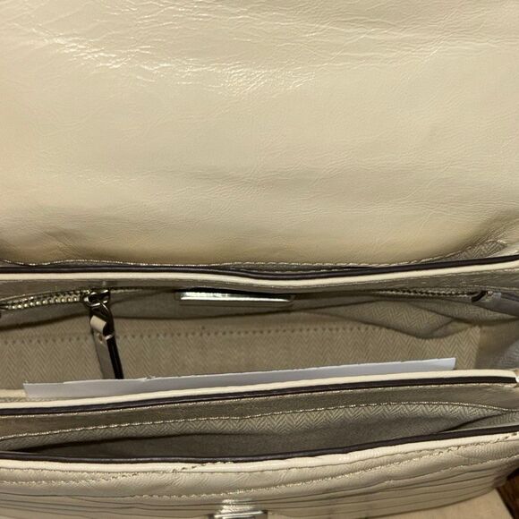 New Tory Burch Kira Chevron leather satchel bag purse crossbody winter white - Picture 9 of 14